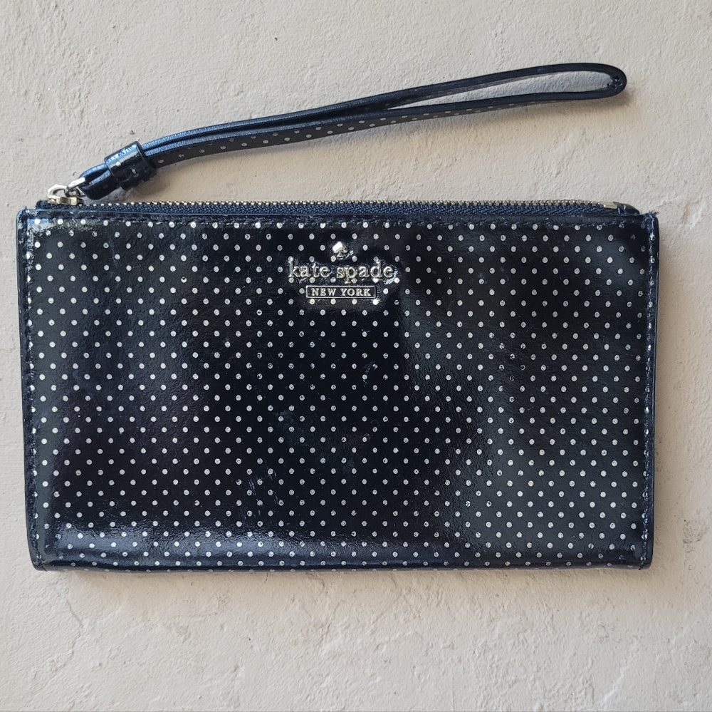 Kate Spade Black and Gold Polka Dot Wristlet